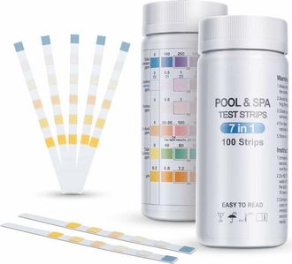 OEM Paquete De 100 Tiras Reactivas Para Piscinas, Tiras 7 En 1 Para Piscinas, Spas Y Jacuzzis, An&aacute;lisis De La Calidad Del Agua: Dureza Total, Bromo, Cloro