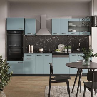 Vicco Cucina componibile R-Line, Blu-grigio/antracite, 300 cm con armadio alto, senza piano di lavoro