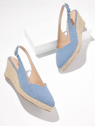 Talbots Vivi Slingback Denim Espadrille Wedges - Medium Blue - 10 1/2 M Talbots