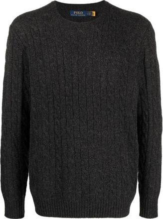 Ralph Lauren Pullover van wol en kasjmier met kabelsteek - Heren - Ronde hals truien - Grijs - L - Wol - Truien & Vesten