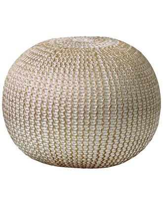 LR Home Celtic Ivory/Gold Cableknit Ottoman Pouf