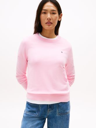 Tommy Hilfiger Rundhalspullover TOMMY HILFIGER CO JERSEY STITCH LS C-NK SWT, Damen, Gr. M (38), rosa (classic pink), Strick, Obermaterial: 67% Baumwolle, 33% Polyami