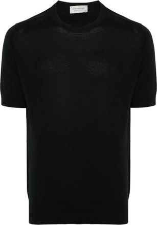 John Smedley Kempton gebreid shirt met korte mouwen - Heren - Tops - Zwart - Maat: XL Katoen