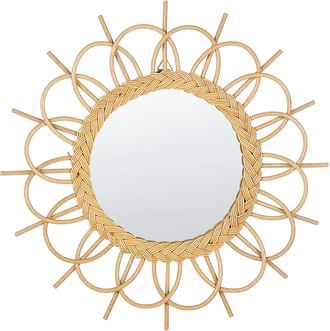 Beliani Beliani - Espejo De Pared Marco De Rat&aacute;n Natural &Oslash; 60 Cm Colgante Sala De Estar Moderno Telakia