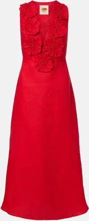 Farm Rio Floral-applique halterneck linen midi dress