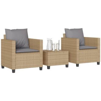 vidaXL Set da Bistr&ograve; 3 pz con Cuscini Beige in Polyrattan - Vidaxl