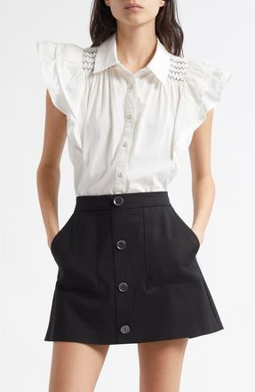 Ramy Brook Marceline Flutter Sleeve Cotton Shirt in White at Nordstrom Rack, Size X-Large