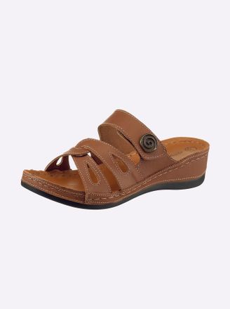 Casual Looks Pantolette CASUAL LOOKS, Damen, Gr. 36, cognac, Glattleder, Leder, Basic, Schuhe Pantolette