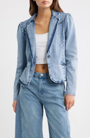 Tractr Puff Shoulder Denim Blazer in Indigo at Nordstrom, Size X-Small