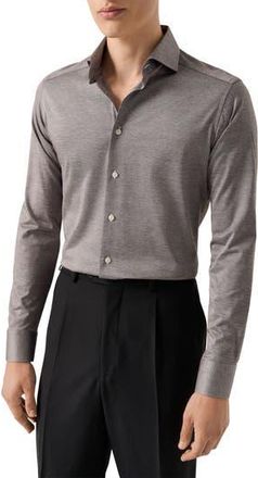 Eton Contemporary Fit Filo Di Scozia Knit Shirt in Medium Brown at Nordstrom Rack, Size 17.5
