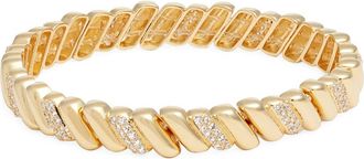 Nordstrom Cubic Zirconia Accent Ridged Stretch Bracelet in Clear- Gold at Nordstrom