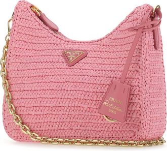Prada Raffia Shoulder Bag - Pink