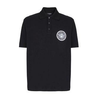 Balmain Polo Shirts, male, Black, Size: 2XL Cotton Polo with Coin Print