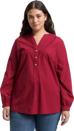 Tom Tailor Langarmbluse TOM TAILOR PLUS, Damen, Gr. 44, rumba rot, Web, Obermaterial: 100% Baumwolle, unifarben, l&auml;ssig geschnitten h&uuml;ftbedeckend, Rundhals, Blus