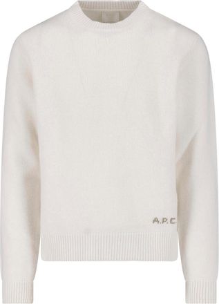A.P.C. White Wool Ribbed Crewneck Sweater