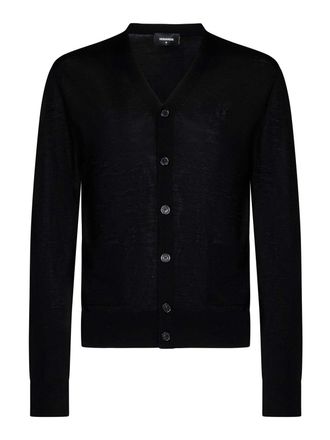 Dsquared2 Black Tricot Wool V-Neck Cardigan
