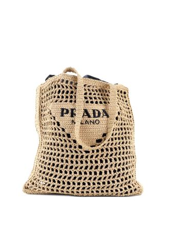 Prada Triangle Logo Open Raffia tote bag - Neutrals