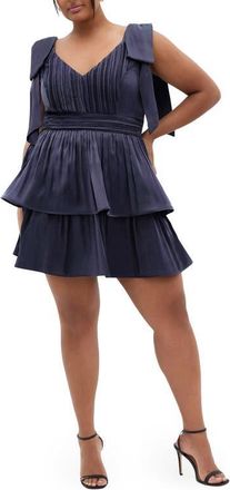 City Chic Betty Bow Cocktail Dress in Navy at Nordstrom, Size Xxxs