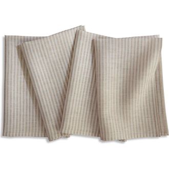 Solino Home Linen Dinner Napkins - Narrow Stripe, 20 x 20 in Natural And White at Nordstrom, Size Large