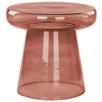 Beliani Mesa Auxiliar Decorativa De Vidrio Transparente Tintado &Oslash; 39 Cm Rojo Caldera