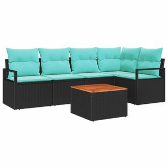 vidaXL Conjunto De Sof&aacute;s De Jard&iacute;n 6 Pcs Negro Rat&aacute;n Sint&eacute;tico Vidaxl