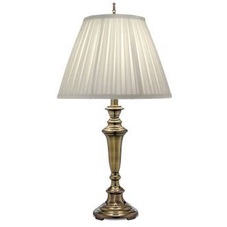 Loops Table Lamp Oyster Silk Sheen Box Pleat Shade Burnished Brass LED E27 60W in Metallics