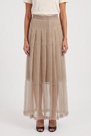 Brunello Cucinelli Womens 100% Silk Pleated Sheer Maxi Skirt Nwt, Size 42