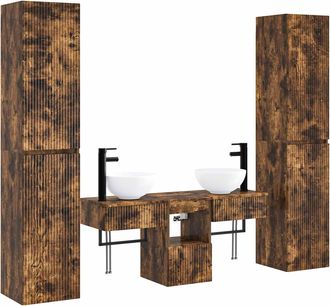 vidaXL Juego De Muebles De Ba&ntilde;o 5 Uds. Roble Ahumado Vidaxl