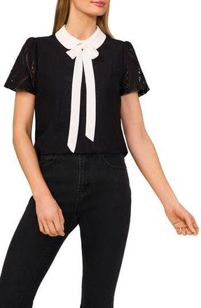 CeCe by Cynthia Steffe Bow Lace Top in Rich Black at Nordstrom Rack, Size Large