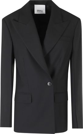 Erika Cavallini Semi Couture Fiore Double-Breasted Jeweled Buttons Polyester-Blend Blazer
