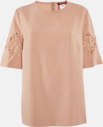 Max Mara Dark Beige Crepe Lace Trimmed Top