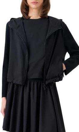 Akris Mixed Media Stretch Merino Wool Parachute Jacket in Black at Nordstrom, Size 10