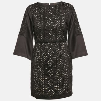 Maje Black Embellished Satin Rebecca Mini Dress