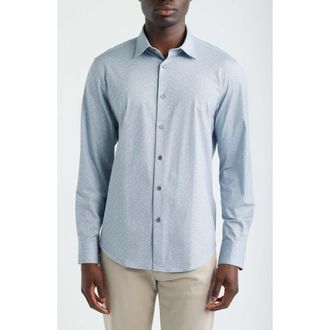 Bugatchi Jimmy OoohCotton Geo Print Button-Up Shirt in Platinum at Nordstrom, Size Xxx-Large