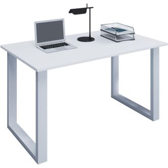 VCM Vcm - Wood Desk Al. 76 X An. 140 X P. 80 Cm Mesa De Ordenador Lisa Pies De Metal De Alta Calidad Mesa De Trabajo Muebles De Oficina - Lona U (blanco /