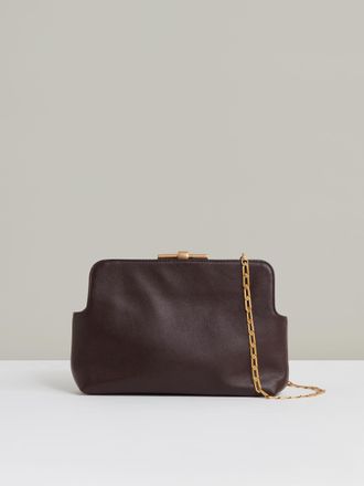 Reiss Burgundy Leather Frame Clutch Bag