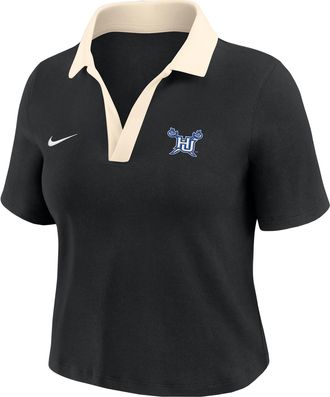 Nike Womens College (Hampton University) Short-Sleeve Polo Crop Top in Black | ZW12574HMTU25-BLK