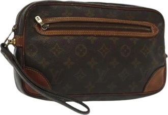 Louis Vuitton Pre-owned Monogram Canvas Clutch - Dames - Vintage Clutch - Bruin - ONE Size - Leer - Vintage