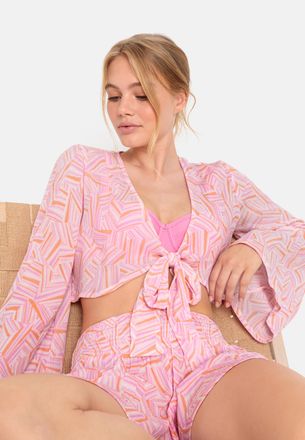 Lascana Crepebluse LSCN BY LASCANA, Damen, Gr. 38, bunt (rosa, orange bedruckt), Cr&ecirc;pe, Obermaterial: 100% Viskose, bedruckt, figurumspielend bauchfrei, tiefe