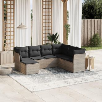 vidaXL Vidaxl - Set De Sof&aacute;s De Jard&iacute;n 7 Piezas Con Cojines Rat&aacute;n Pe Gris