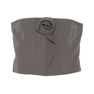 Giorgio Armani Sleeveless Tops, female, Gray, Size: XS Technical Silk Top with Floral Detail