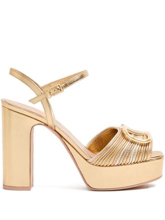 Valentino Garavani 115mm VLogo Signature sandals - women - Sheep Skin/Shearling/Calf Leather/Sheep Skin/Shearling - 37.5 - Gold