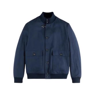 Fay Blauwe Bomberjack met Geribbelde Boorden - Heren - Bomber jackets - Blauw - XL - Katoen - Jassen
