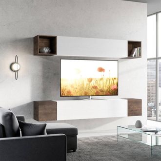Itamoby Mueble De Pared Moderno Suspendido Sal&oacute;n Tv Blanco Madera A38