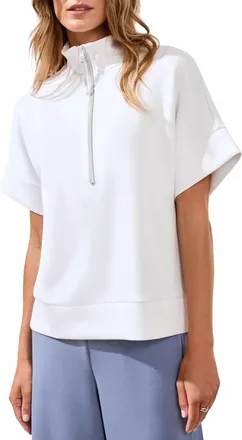 Tribal Techno Lux Mock Neck Zip Top In White