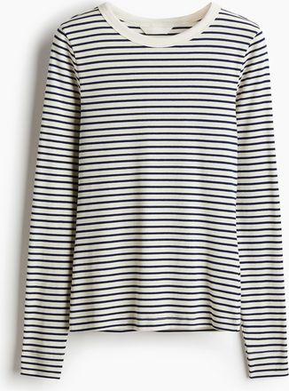 H&M Geripptes Jerseyshirt - Creme/Marineblau Gestreift
