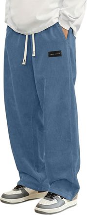 Generic DFEK Mens Corduroy Trousers Baggy Jeans Loose Fit Wide Leg Vintage Elastic Drawstring Waist Casual Lounge Sweatpants for Streetwear & Daily Wear (Blue