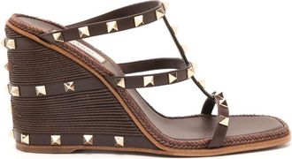 Valentino Garavani Rockstud-embellished wedge sandals - women - Calf Leather - 40 - Brown