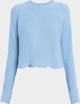 Autumn Cashmere Scalloped Raglan-Sleeve Ribbed Sweater