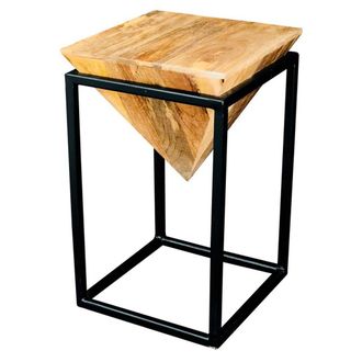 Jaipur Furniture Ravi Iron Base Solild Wood Large Diamond Stool - L35 x W35 x H59 cm - Mango Light Finish in Brown